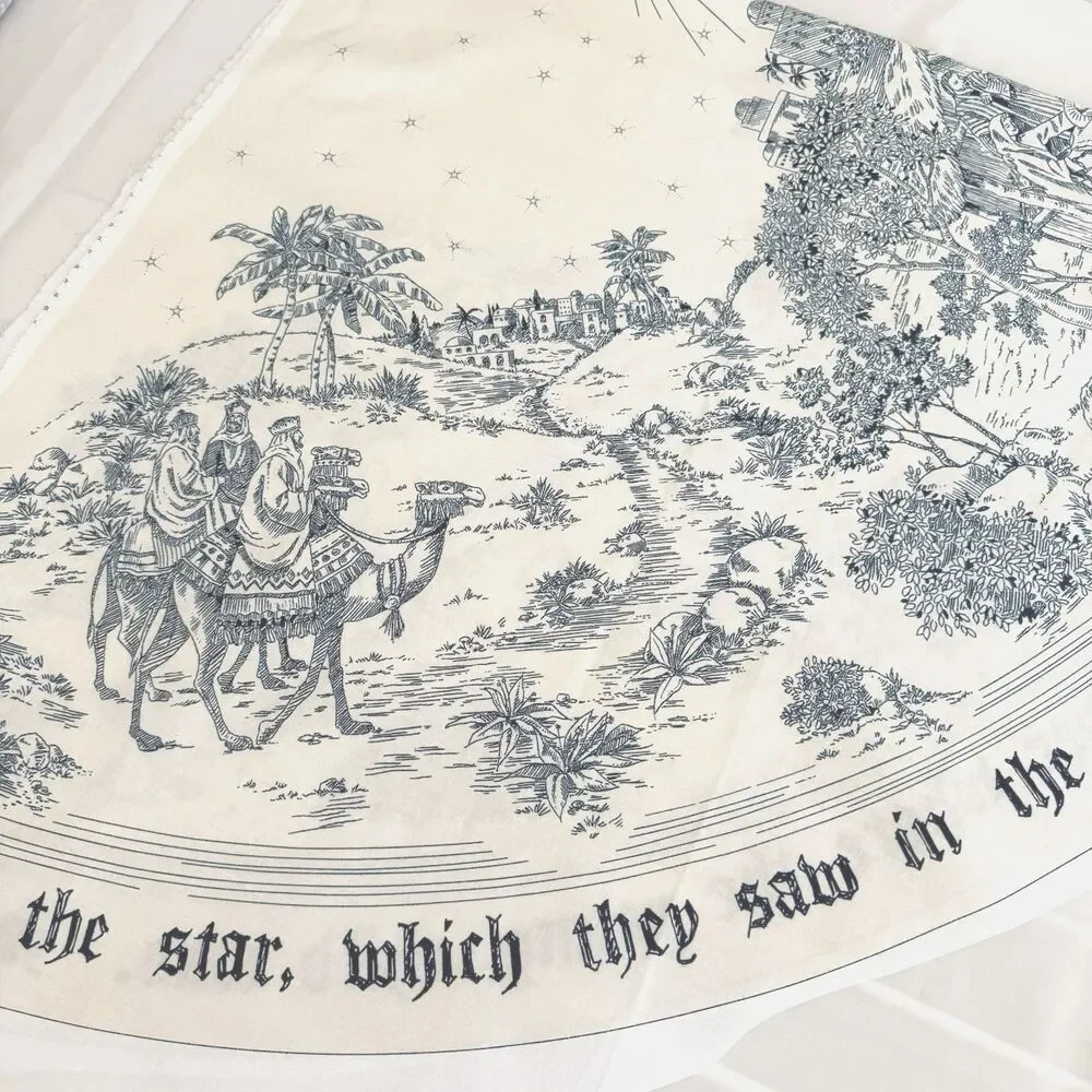 Daisy Kingdom Fabric Panels CHRISTMAS TOILE TREE SKIRT 1664 Nativity Blue 58